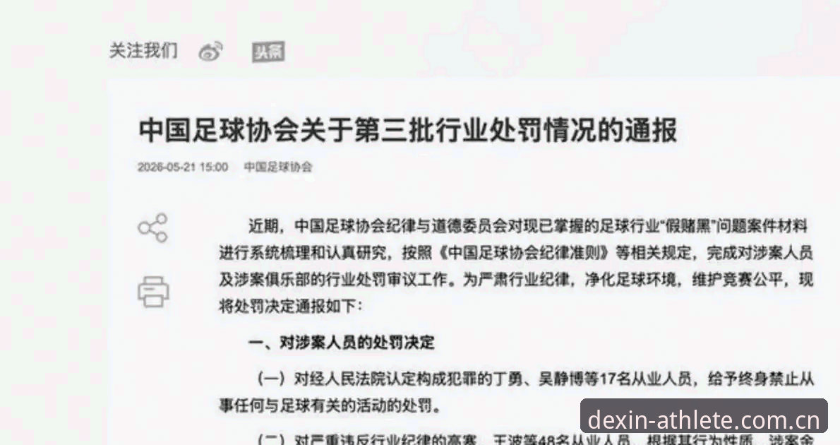 中国足协第三批禁足名单最新动态——17人被终身禁足，48人面临5年以下处罚